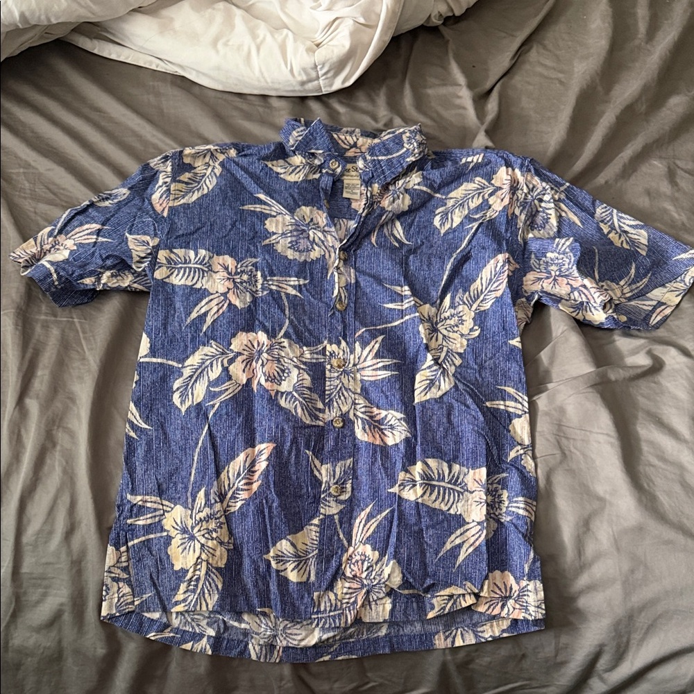 Men's Blue Tropical Floral Short-Sleeve Button-Down Shirt